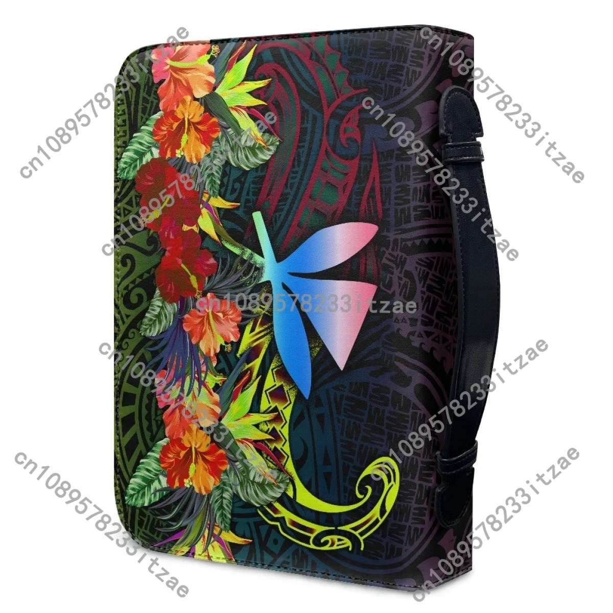 المرأة حقيبة يد جلدية الساخن البولينيزية نمط فرانجيباني نمط طباعة الكتاب المقدس حقيبة مخصصة الكتاب المقدس غطاء حالة حمل الكتاب المقدس حقيبة التخزين