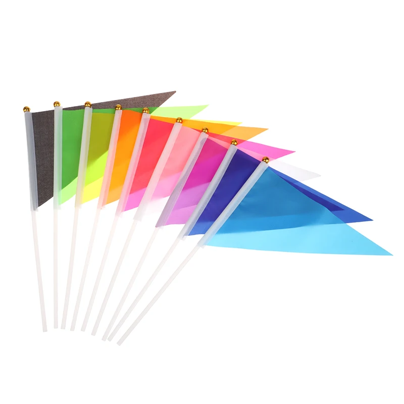 10Pcs Colorful Triangular Flags With 10 Plastic Flagpoles Hand-Held Small Colorful Flags For Marking Garden Lawn Yard Supplies