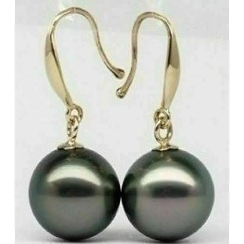 

PERFECT ROUND AAA 10-11MM SOUTH SEA BLACK PEARL EARRING 14K YELLOW GOLD