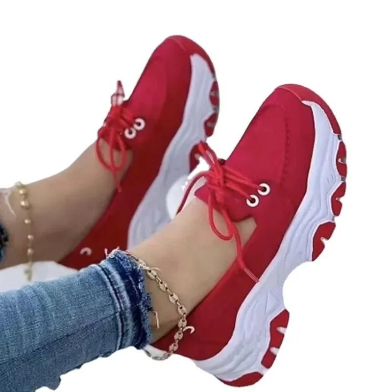 Hot Sale Women Casual Shoes Shallow Breathable Faux Suede Female Shoes Lace-up Vulcanized Women Platform Sandals Tenis Masculino