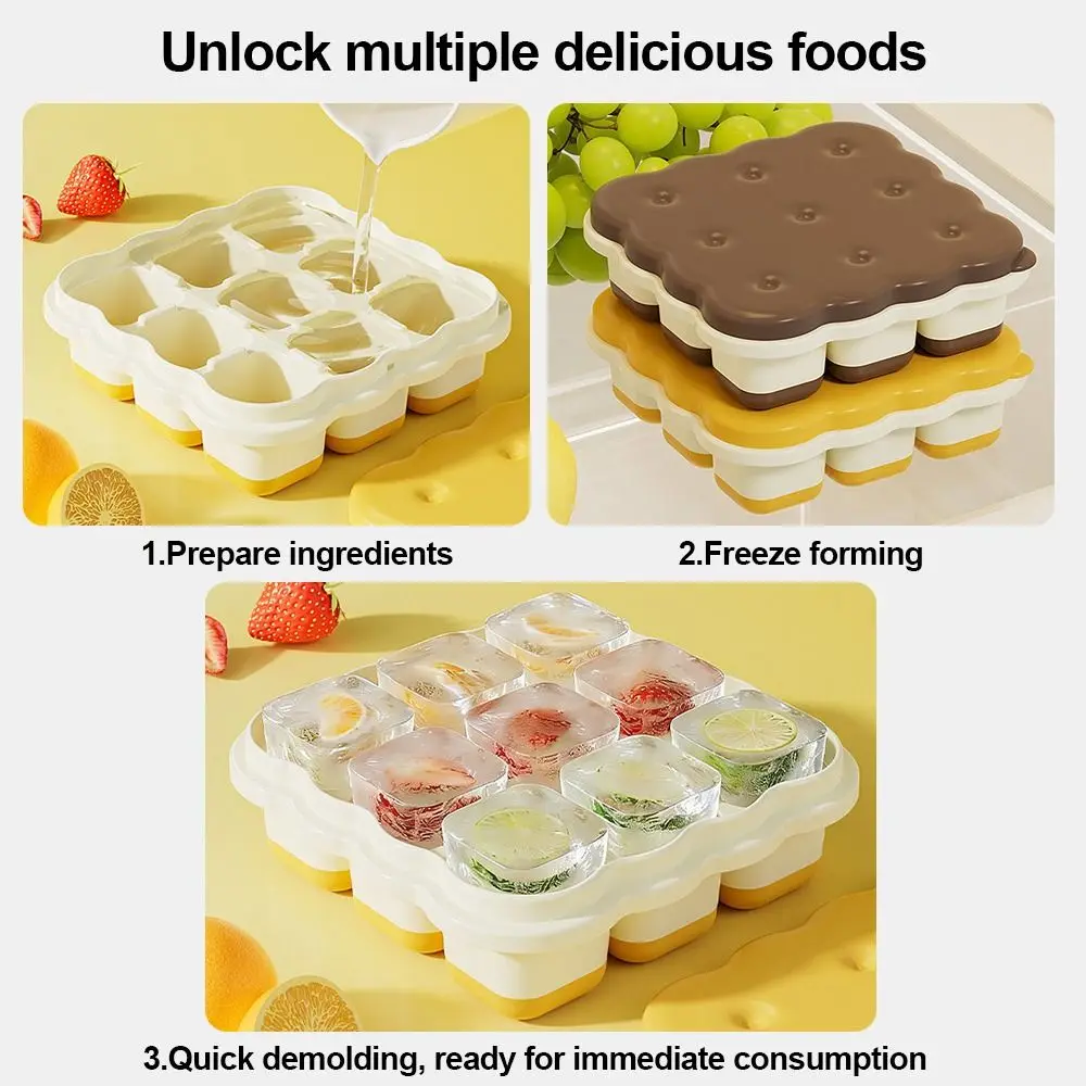 Cartoon 9 Compartments Ice Cube Tray PP Press Type Ice Trays Food Grade Easy to Release Ice Cube Maker for the Freezer