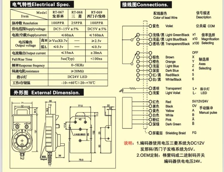 RT069-MK2-T DC5V Output Pulse 100 Pulses Per Rotation Phase Output A, B MPG Manual Pulse Generator