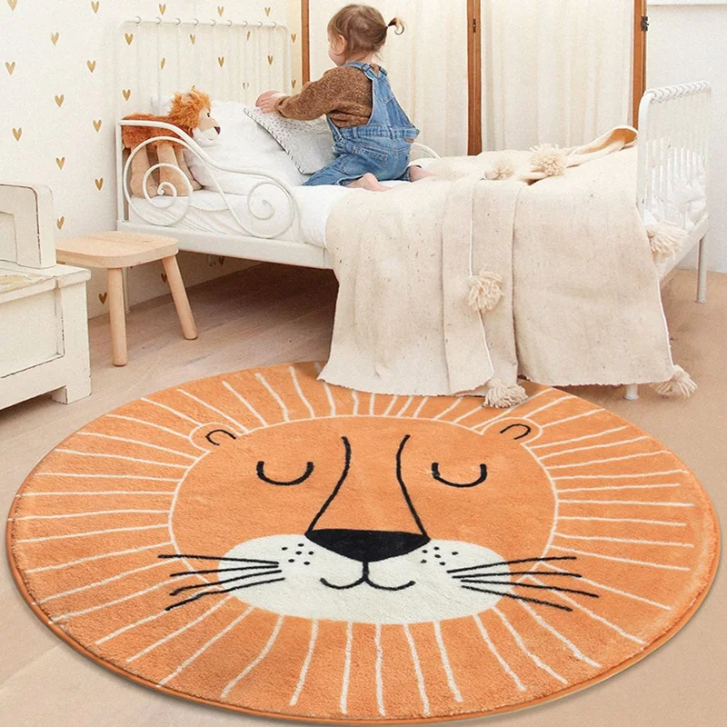 Rainbow cartoon Round Carpet Bedroom Animal Non-slip bedside area carpet Soft plush children\'s play mat Comfortable home decor