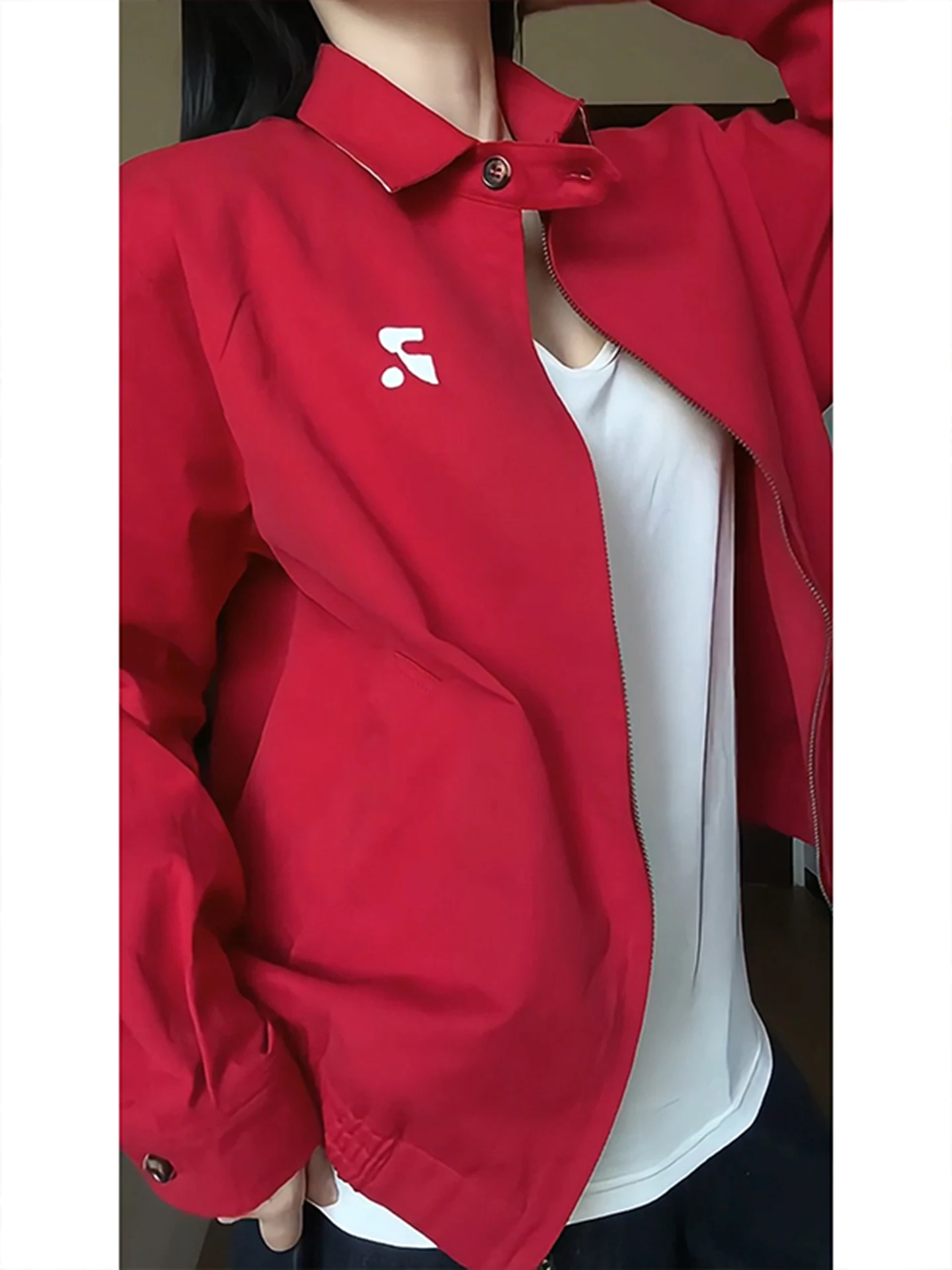 

Мужское модное американское бейсбольное пальто Cleanfit Red Harington Jaet с отложным воротником, свободный крой, не утюг, прочный полиэстер...