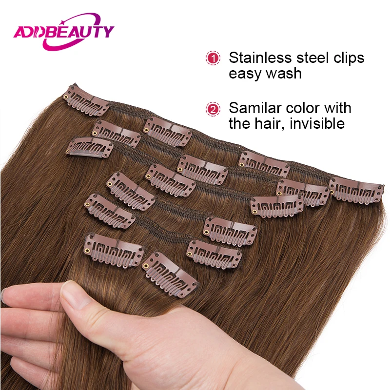 Straight Clip in Hair Extensions Human Hair 7pcs Clip in Full Head Human Hair Extension Clip-on Hair Human Natural Hairpiece 613