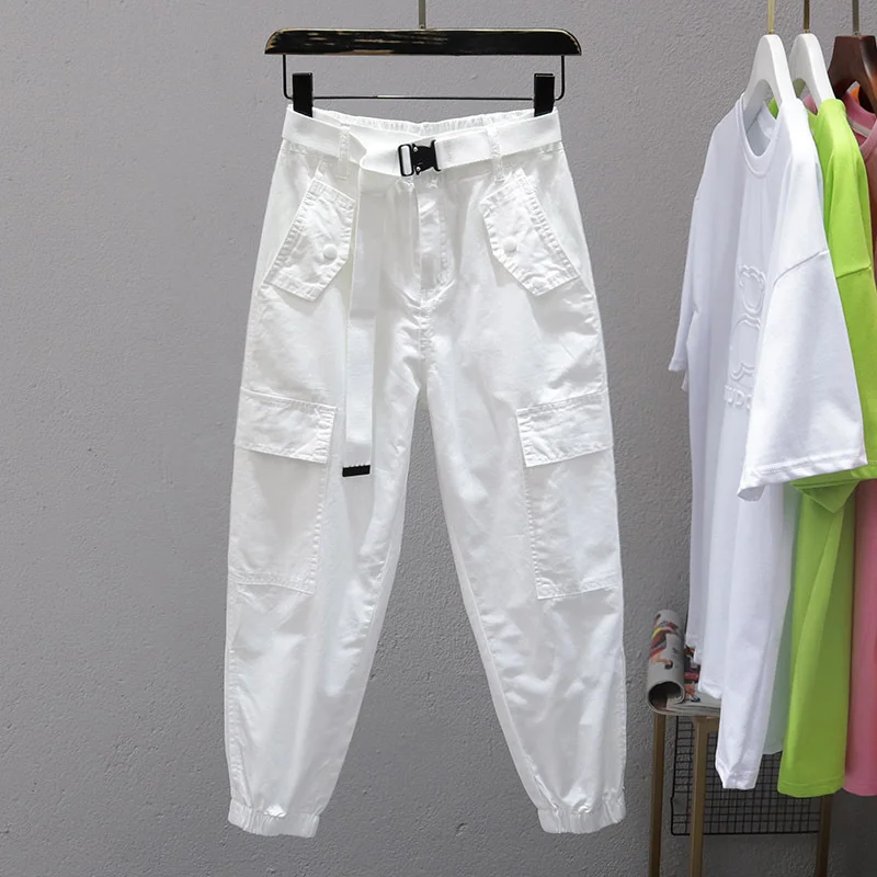 

Summer Casual Pants Loose Elastic Waist Women's 9-point Harem Pants Nice Fashion White Corset Overalls Befree Sweatpants