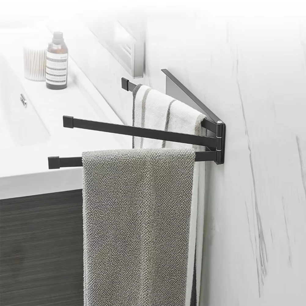Carbon Steel Multifunctional Towel Rack Clothes Drying Rack Bathroom Wall-Mounted Holder Foldable Organizer Bath Shelf