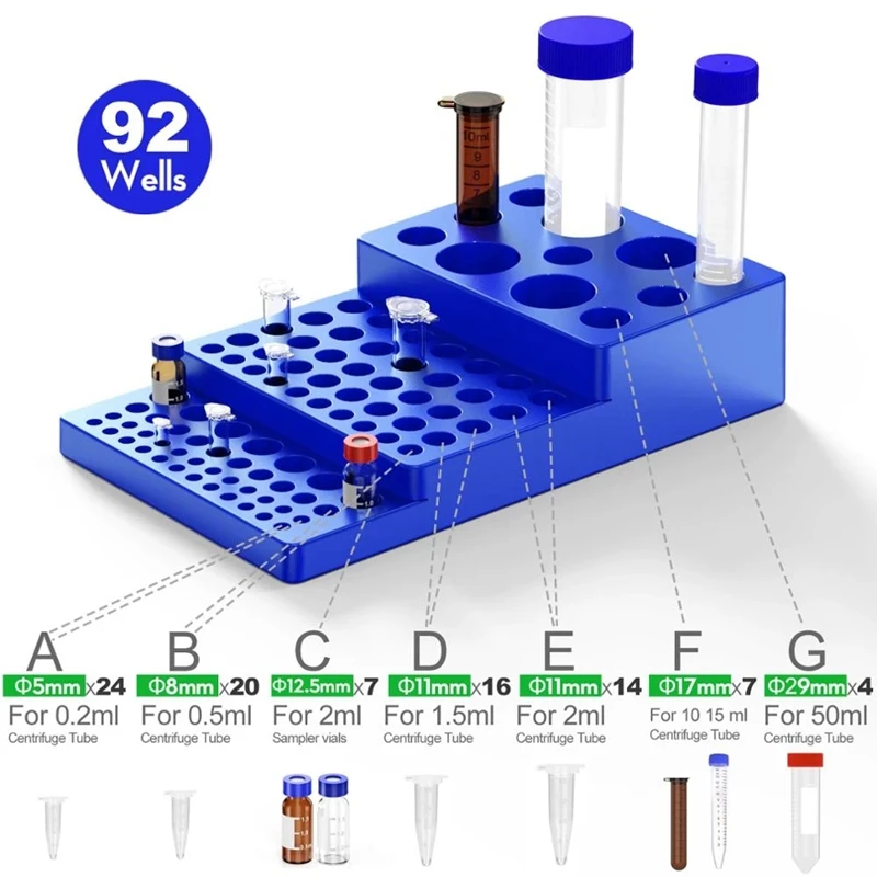 Estante multifuncional para tubos de centrífuga, suministros de laboratorio para tubos de ensayo escalonados de 0,2/0,5/1,5/2/5/10/15/50Ml