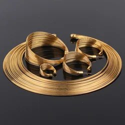 African Style Tribal Handmade Gold Plated Jewelry Suit for Bridal Wedding Necklace Earring Ring Bracelet Set