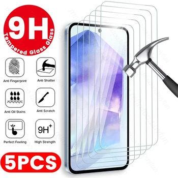 For Samsung Galaxy A55 5G Case 5Pcs 100% Original HD 9H Tempered Premium Glass On SamsungA55 A 55 35 25 15 2024 Screen Protector