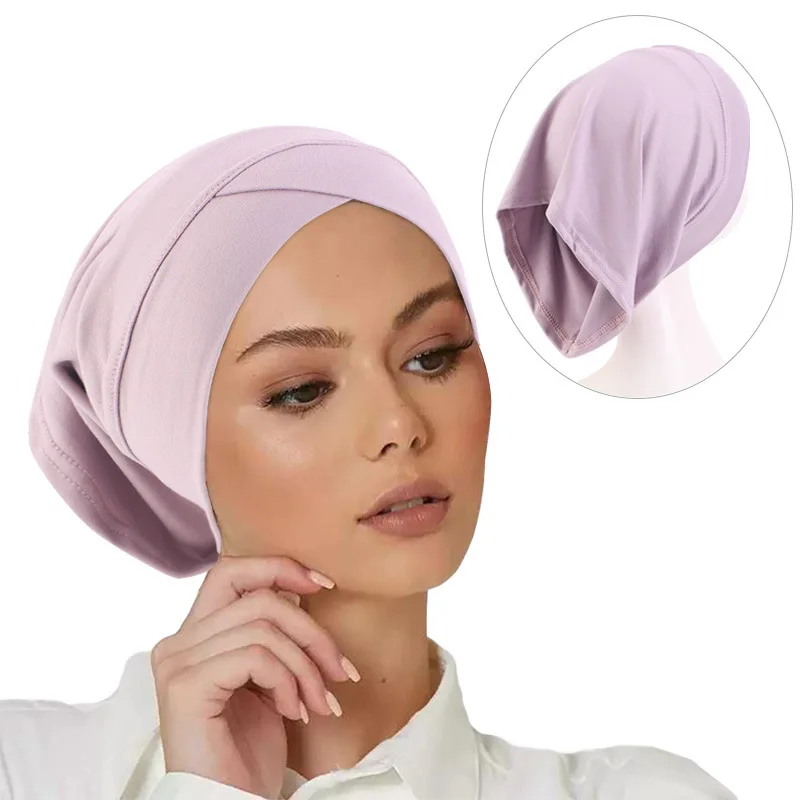 New Muslim Women Inner Cap Forehead Cross Hijab Tube Caps Stretch Islamic Under Scarf Women's Hijabs Caps Ladies Turban Bonnet