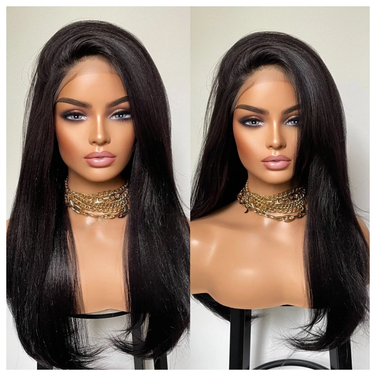 黒ウィッグ ボーンストレート レースフロントウィッグ 13x4 生え際処理済み HDレースウィッグ グルーレス 高品質 合成繊維 レースフロントウィッグ セール中