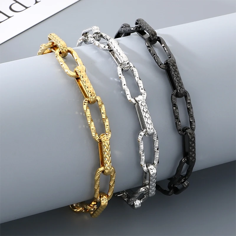 Pulseira de Aço Inoxidável Texturizada Cor Dourada KALEN para Homens, Colar Hip Hop, Conjuntos Femininos, Joias à Prova d'Água, Presente