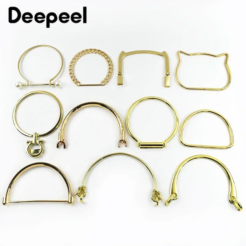 2Pcs Deepeel Metal Bag Handles Purse Frame O D Rings Handbags Replacement Chain DIY Bags Handle Handmade Hardware Accessories