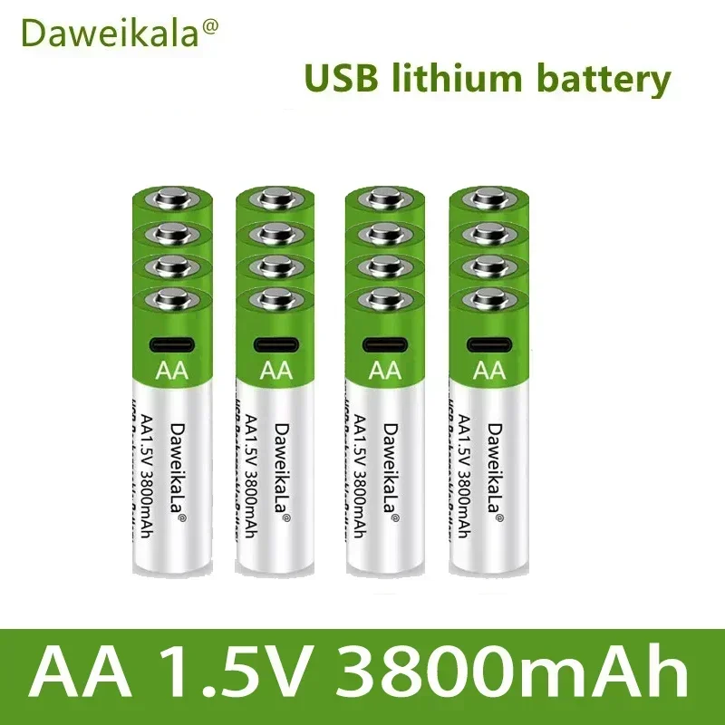 Fast charging 1.5V AA lithium ion battery with 3800mah capacity and USB rechargeable lithium USB battery for toy keyboard