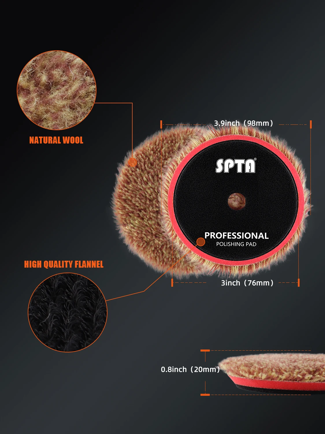 SPTA T140 Heavy Cut Wool Pad Wool & Microfiber Cutting Pad to Remove 1200#/1500# Sanding Disc Marks Deep Scratches, Orange Peel