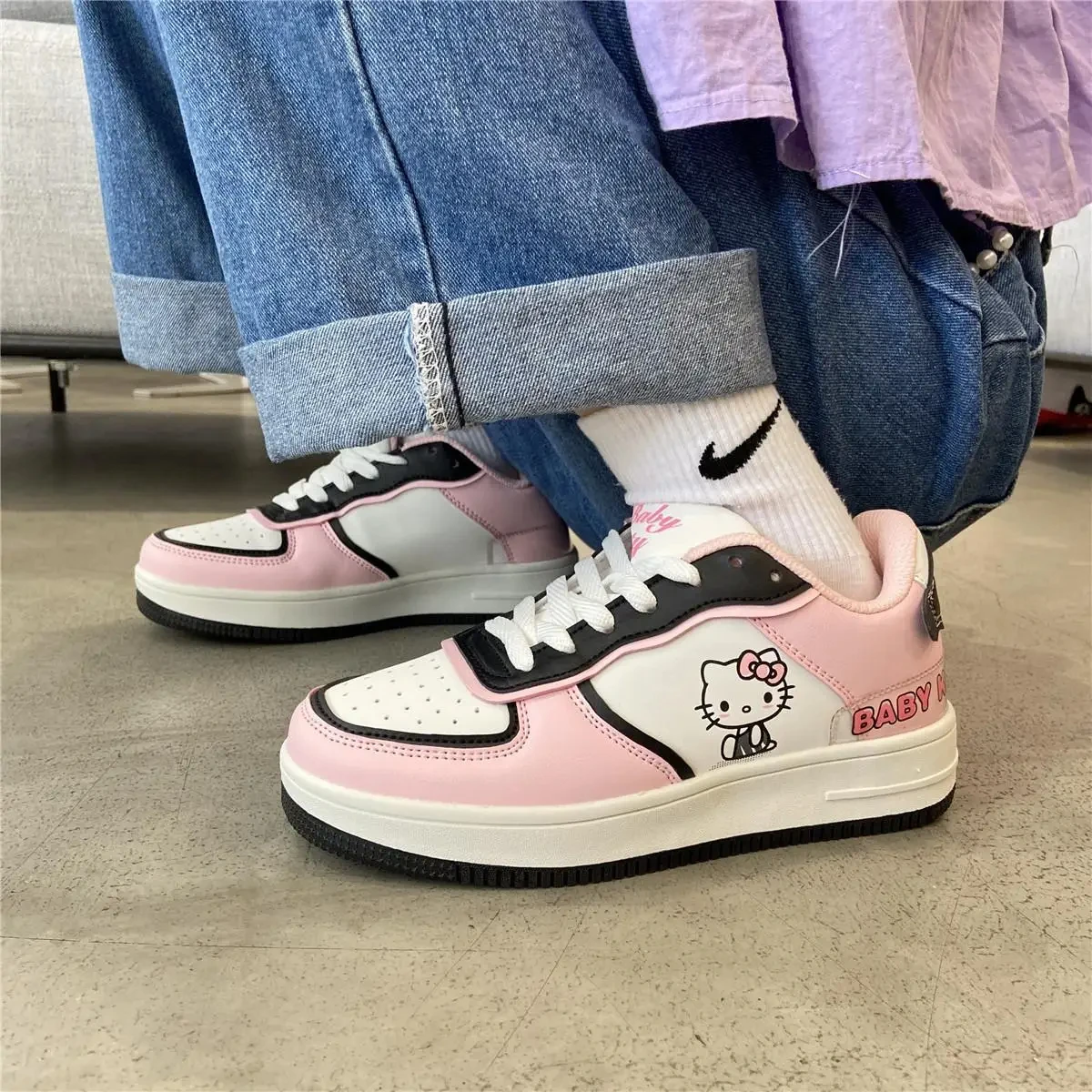 Sanrio HelloKitty Shoes Kawaii Women Fashion Breathable Sneaker Leather Cartoon Cute Female Sneakers