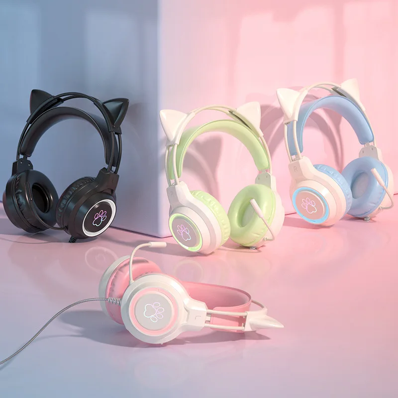 

New cat ear foreign trade esports headsets for students computer headsets wear cable game headsets wholesale