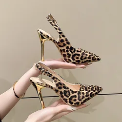 Comemore Sexy Pointed Toe Women's Slingback Sandals 2025 Leopard Print High Heels Elegant Simple Ladies Heeled Dress Shoes