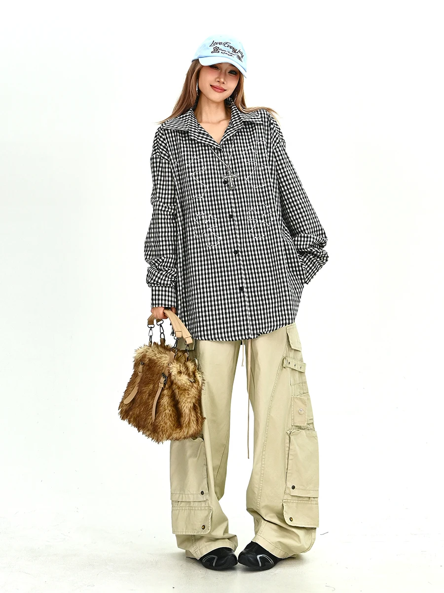 

Женская свободная рубашка с длинным рукавом в американском ретро-стиле, с узором, на пуговицах, повседневная, модная, весна 2026