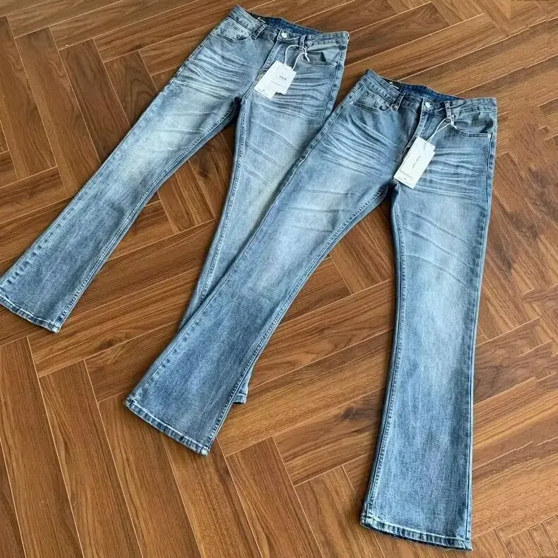 Slim Fit Men's Jeans mid Waist Washed Casual Micro Flared Denim Pants Youth Popular Spring Autumn Winter Seasonal Wear