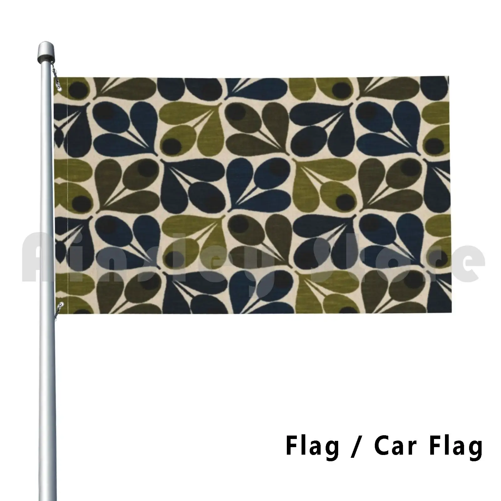 Orla Kiely Diseño Decoración al aire libre Bandera Bandera del coche Marimeko Marfil Hygge Fondo azul danés 1970 1960s 1960 Textura
