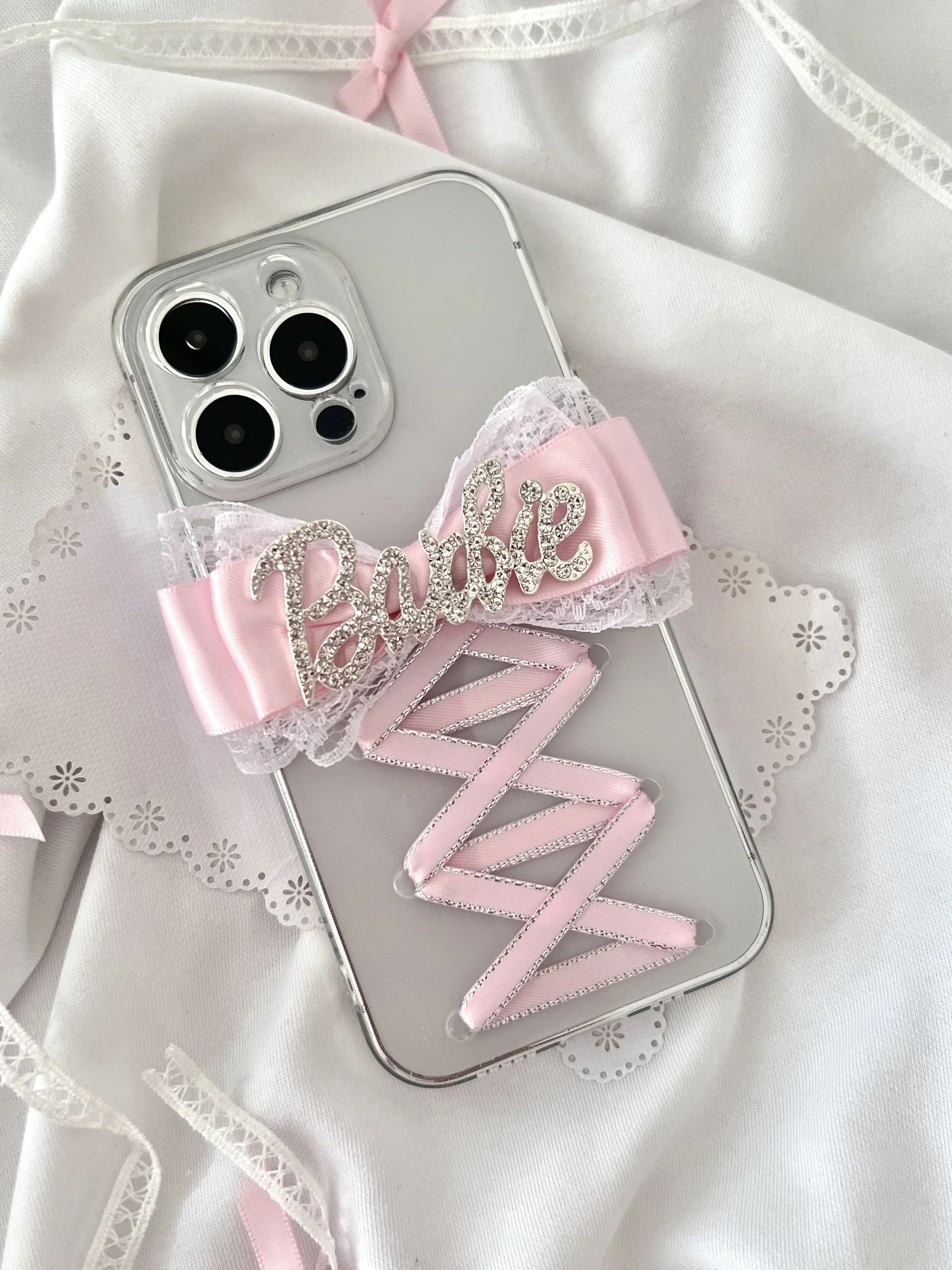 Dophee Ins Ballet Style Ribbon Lace Bowknot Y2K Apple Phone Case 13 14 15 16 Promax Sweet Girls Transparent IPhone Soft Shell