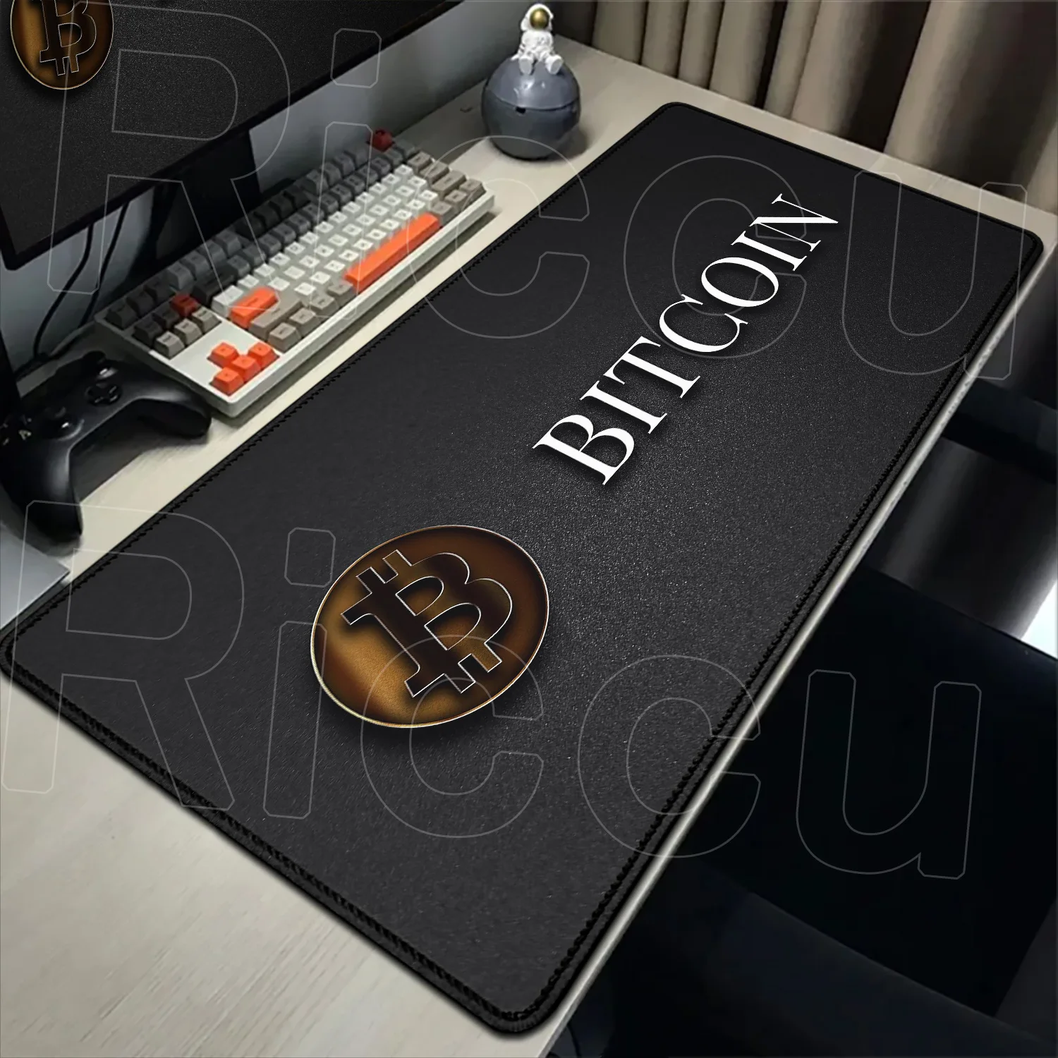 Bitcoin Logo Black Mice Mat XXL Large Computer Trader Desk Pad 40x90cm Gaming Keyboard Mousepad Office Anti-slip Washable Carpet