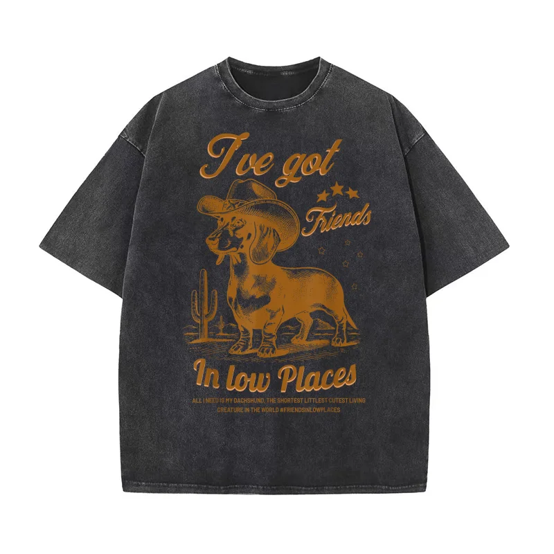

I've Got Friends In Low Places Funny Dachshund Cowboy Doxie T-shirt Men Tee Shirts Short Sleeve Male Clothes Fashion