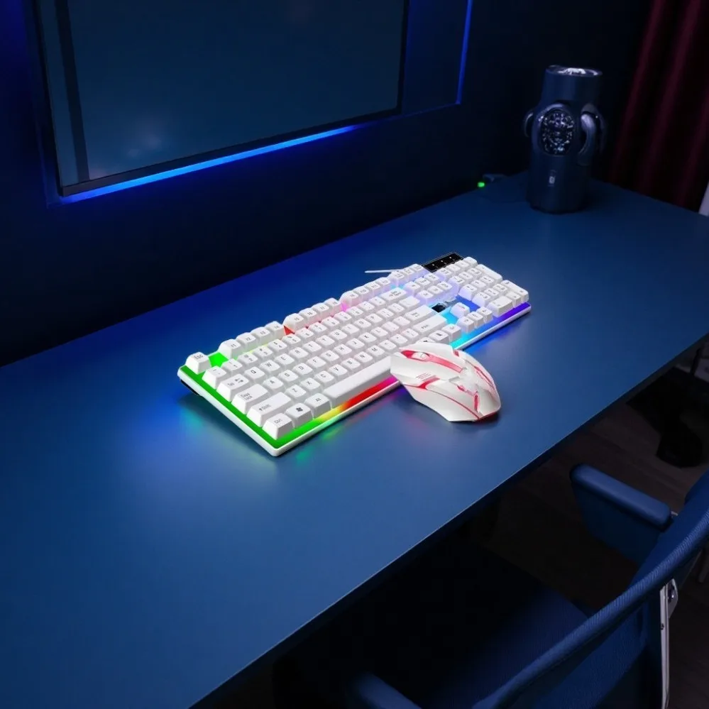 For Zhuiguangbao G21B USB Wired Mechanical Feel Backlit Keyboard Mouse Combo Black White Computer Peripherals（002）