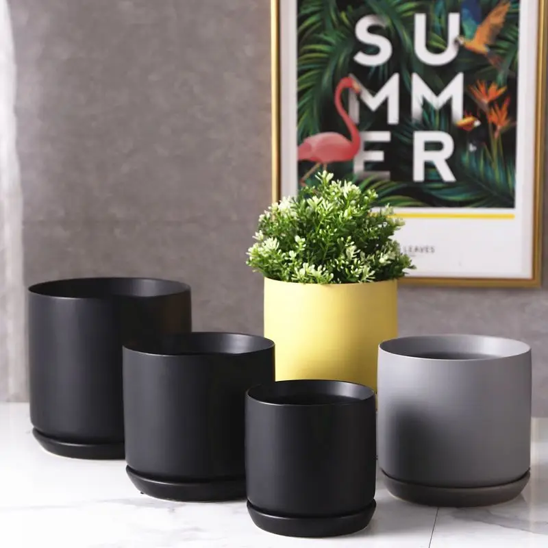 Nordic Light Luxury Ceramic Flowerpot with Tray Round Square Marble Pattern Simple Green Dill Succulent Green Plant Creative Pot