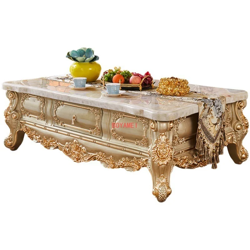 

European TV cabinet tea table combination palace ground cabinet all solid wood champagne gold foil villa bedroom lockers