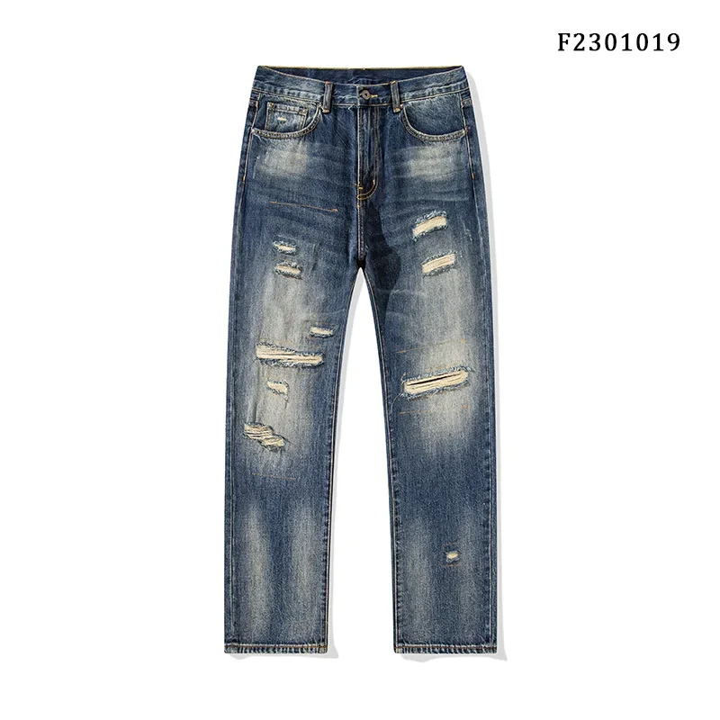 Mens Denim Pants Blockbuster New Japanese Retro Micro Crotch Loose Straight Hole Filling Heavy Industry Washed Mens Jeans