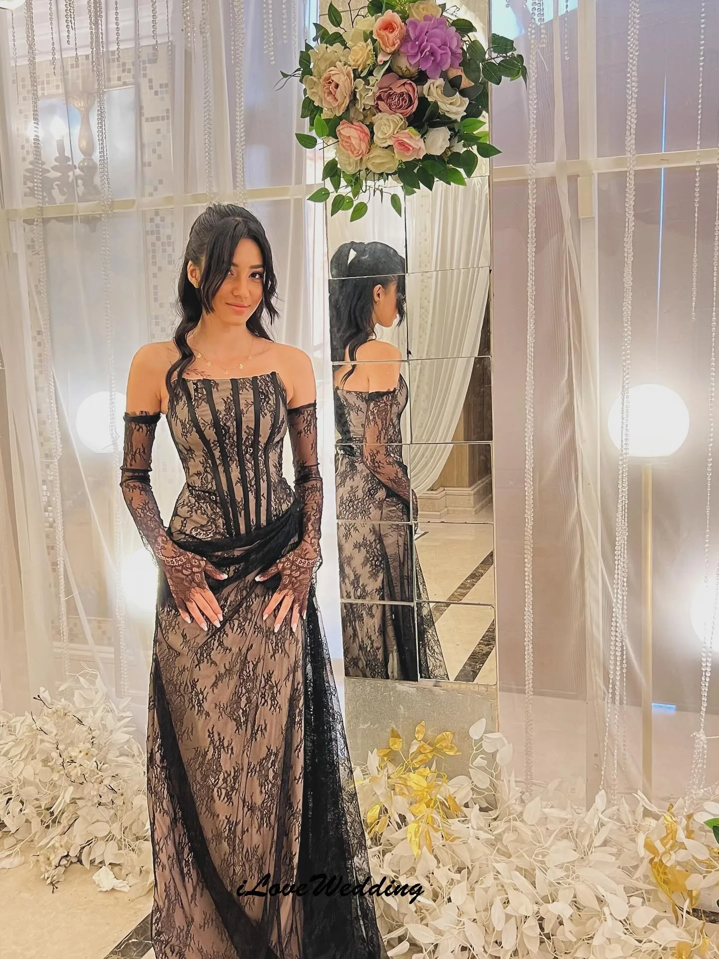 

Elegant Lace Strapless Prom Dresses 2025 Mermaid Sexy Evening Dresses Wedding Party Dress For Women Guest Half Sleeve Customized