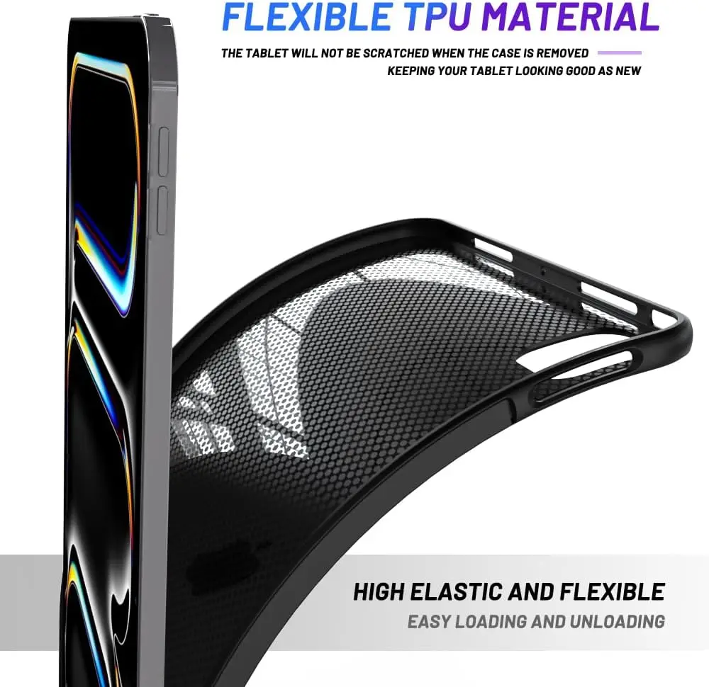 Tablet Case For Apple iPad Pro 13 (2024)  M4 13 inch A2925 A2926 A3007 Funda Black Soft TPU Silicone Shockproof Flexible Cover