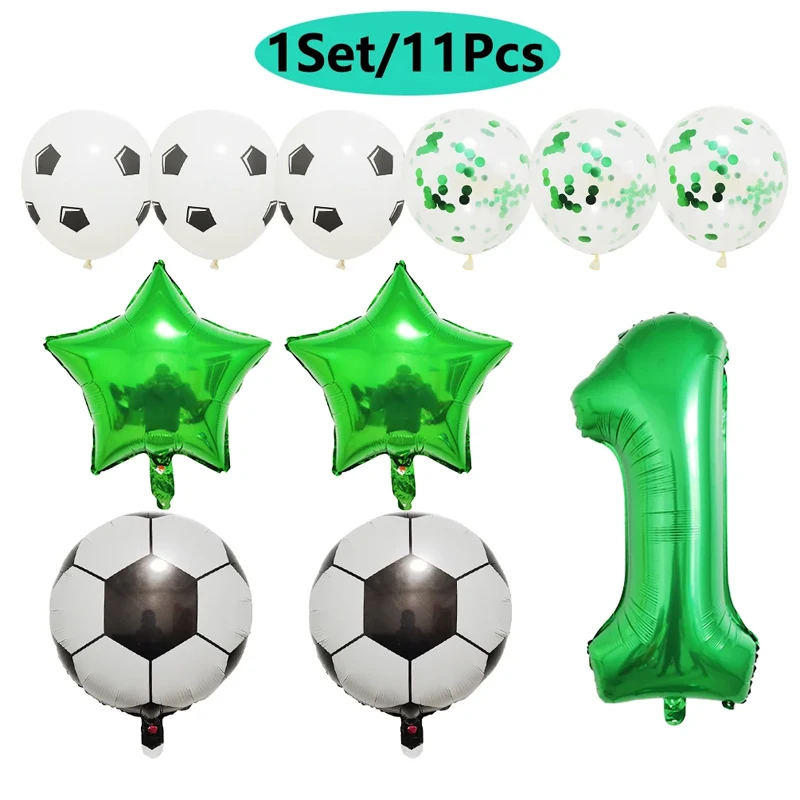 11 قطعة من بالونات كرة القدم Globos لتزيين حفلات أعياد الميلاد للأطفال الأولاد باللون الأخضر، مستلزمات رياضية لكرة القدم