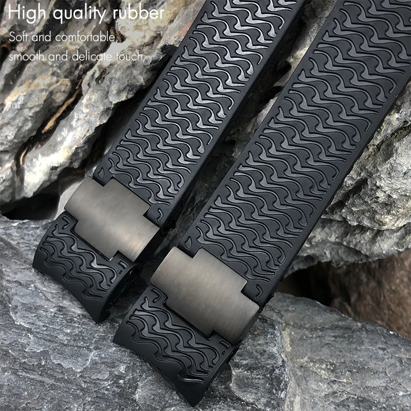 22mm Silicone Rubber Watchbands Fit for Ulysse Nardin Diver Silver Rose Gold Folding Buckle Black Blue Watch Strap