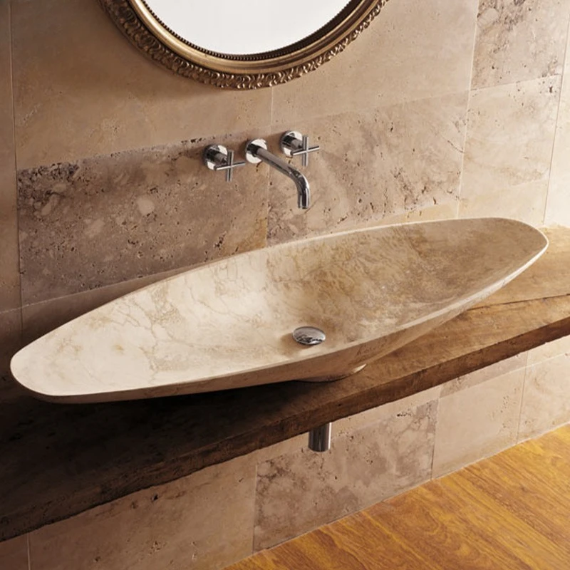 Natural marble simple sailing wash basin, bathroom wash basin, outdoor integrated column platform