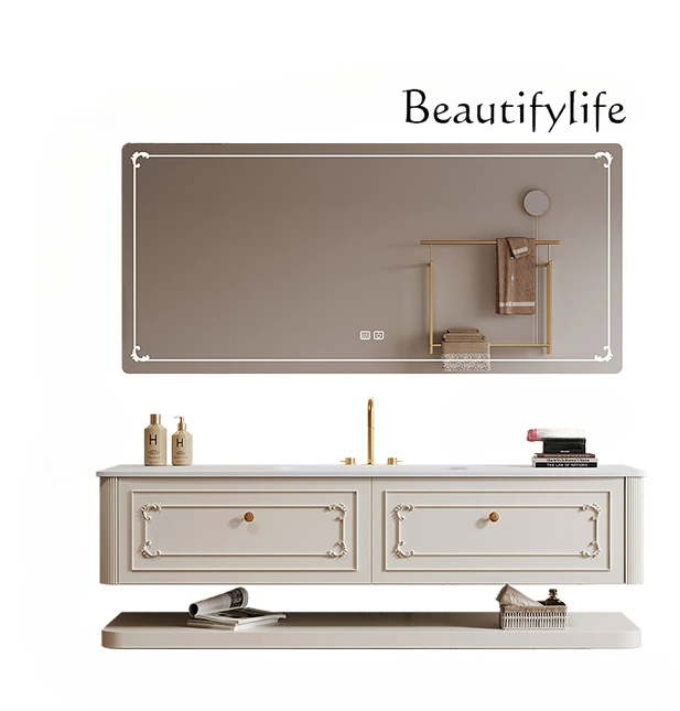 French bathroom cabinet combination washstand rock slab hot bending integrated hand washing seamless washbasin