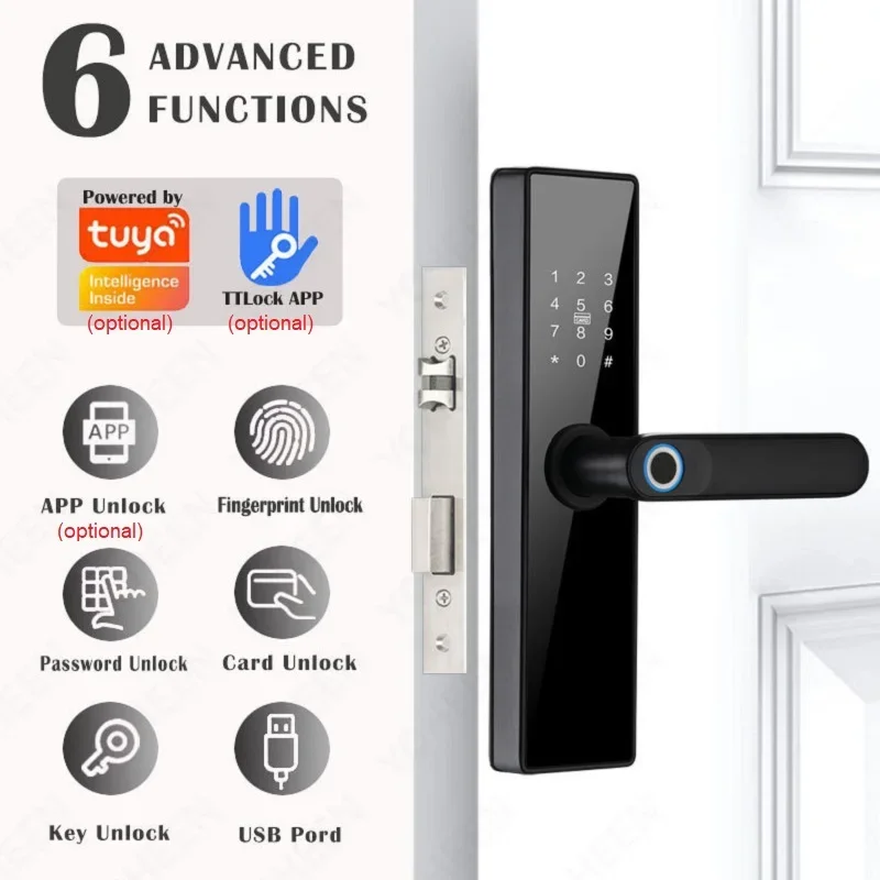 TTlock /Tuya Smart Door Lock Biometric Fingerprint Password IC Card NFC APP Keyless Entry Digital Electrical Lock Smartlife Home