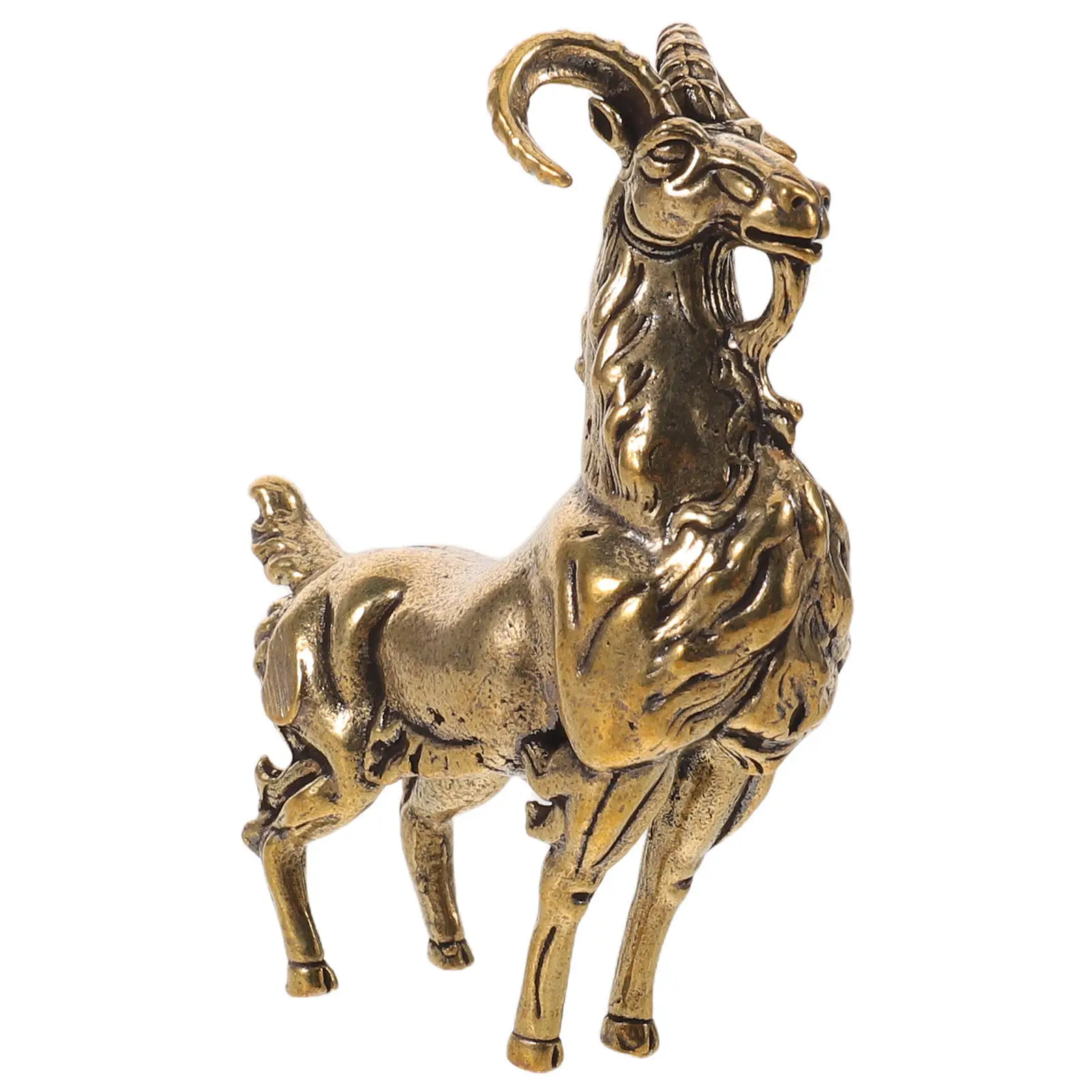 Solid Brass Sheep Statue RAM Sitting Feng Shui Decor Good Luck Ornament for Office Home Zodiac Sculpture Decorator Brass