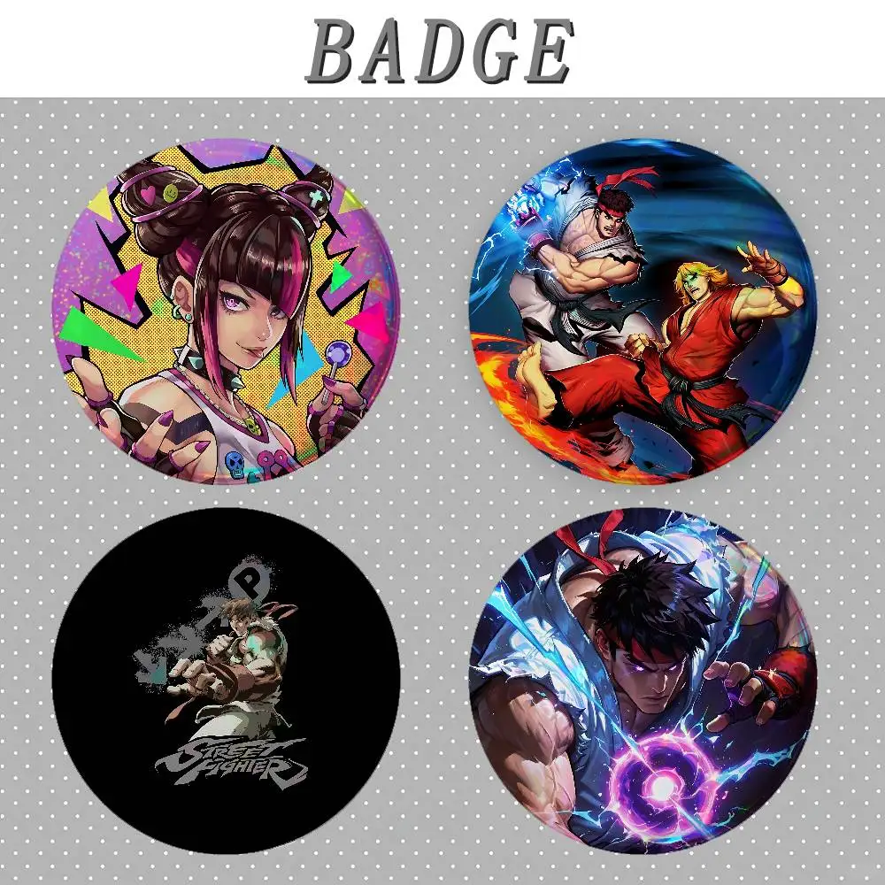 Retro Game S-Street F-Fighter Badges Round Brooch Cute Cartoon Idol Cosplay Badges DIY Backpack Clothing Jewelry Pins