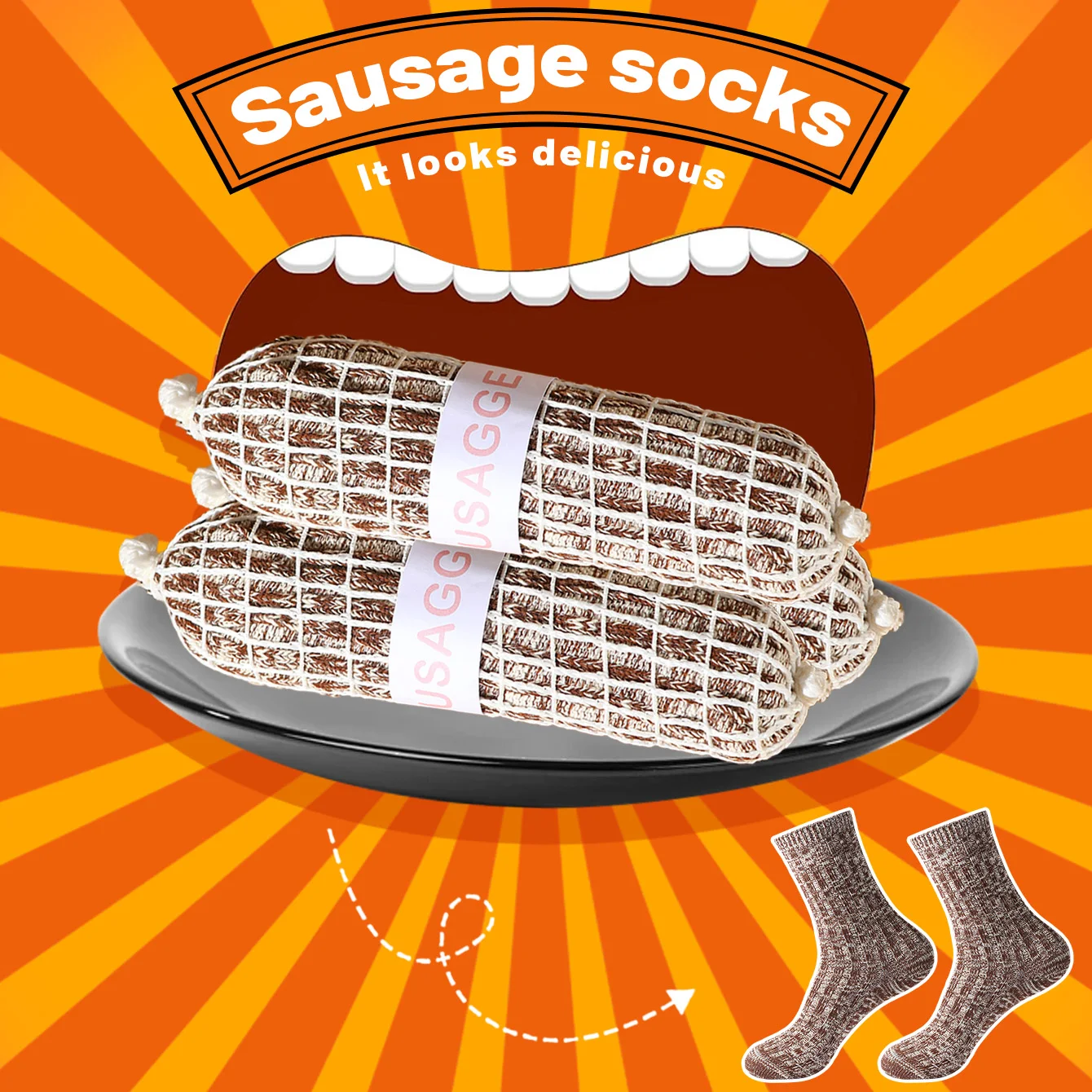 1 pair of unisex mid-calf socks in a novelty and fun sausage gift box, creative socks with a fashionable and trendy style, comfortable and breathable, suitable for parties, casual wear, Valentine's Day, Halloween, birthdays, Christmas, New Year, Thanksgiving, autumn and winter, all-season creative gift box