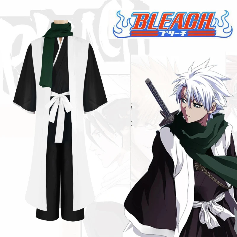 Anime BLEACH Hitsugaya Toshiro Cosplay Costume Halloween Men Role Play Cool Black White Clothes Cloak Pants Full Suit