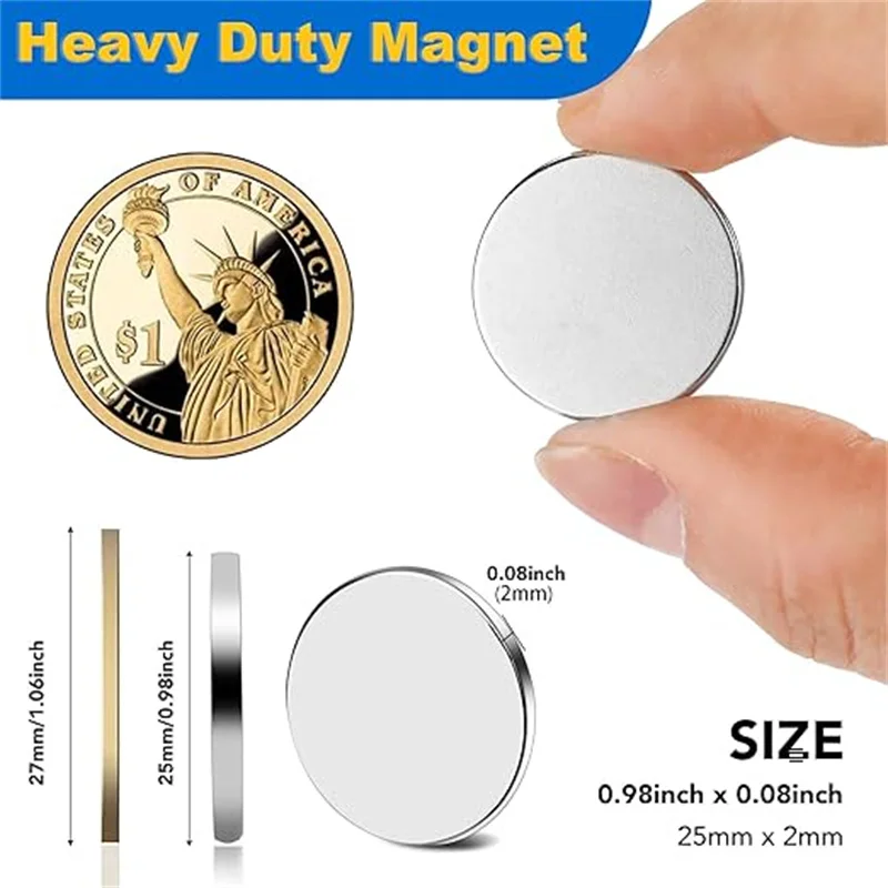 25x2/25x3mm U-polemag Strong Refrigerator Heavy Duty Magnet Round for Office, Crafts, Whiteboard, Dry Erase Board, Cabinets