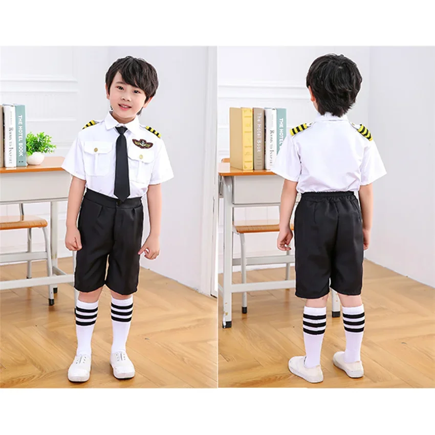 Flug begleiter Cosplay Kostüme für Kinder Halloween Party Flugzeug Pilot Uniformen Kinder Leistung Beruf Klasse tragen