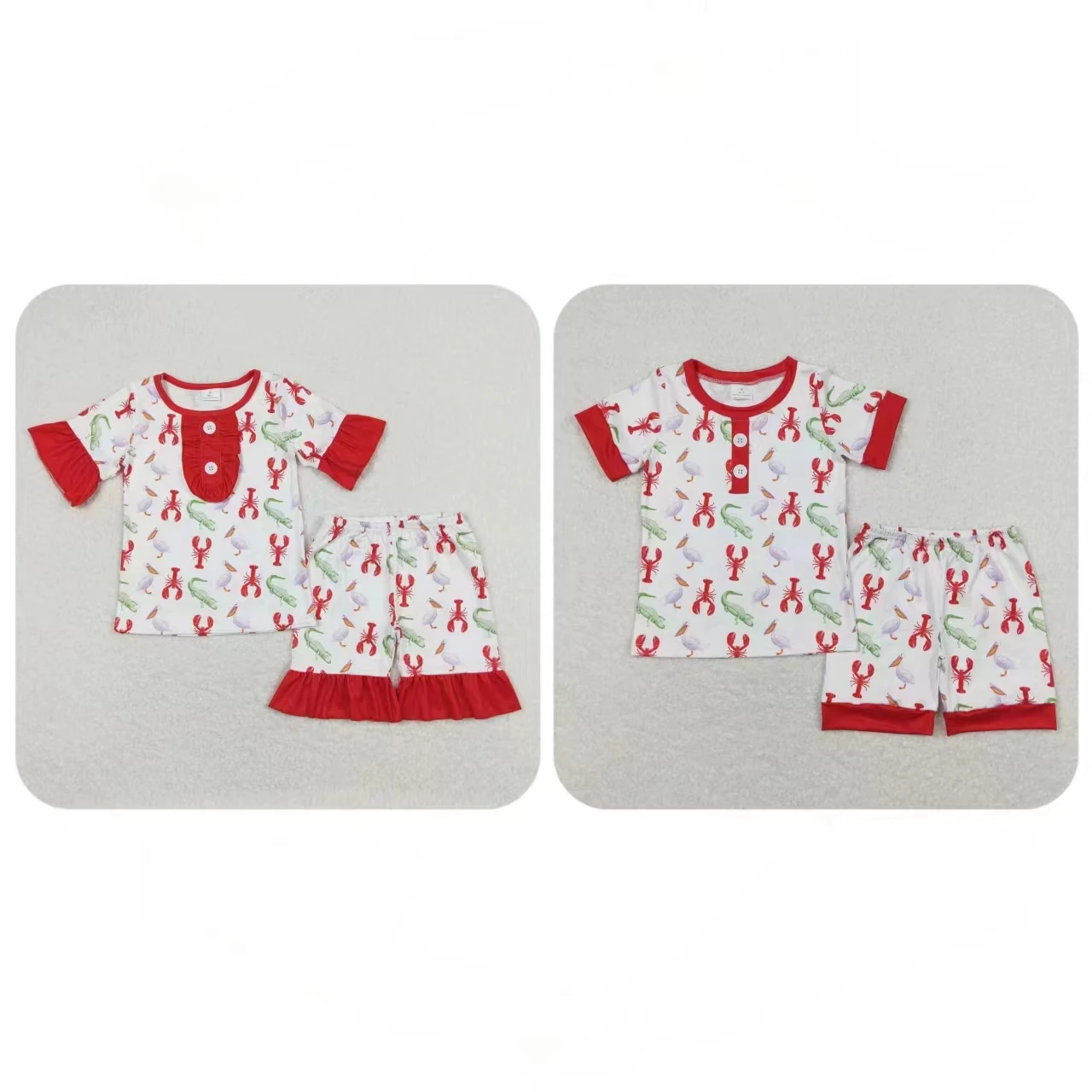 Wholesale Children Summer Infant Two Pieces Outfit Toddler Crawfish Shirt Kids Shorts Matching Baby Boy Girl Pajamas Set