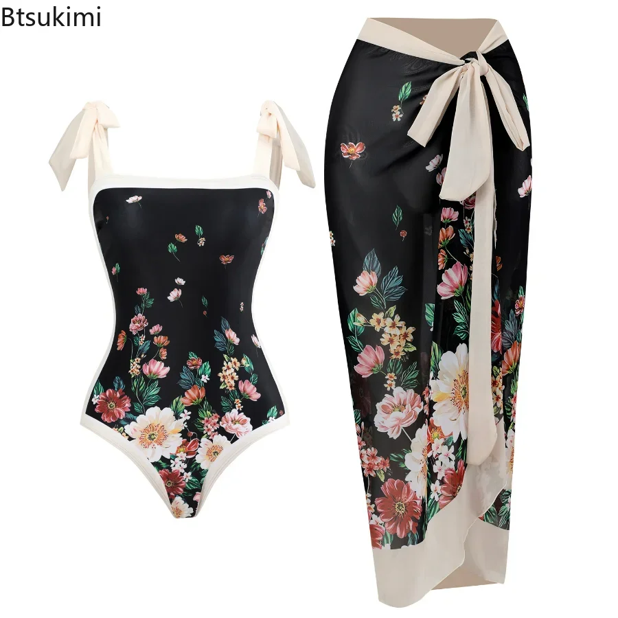 

2024 Women's Summer High Waist Push Up Bikini Set Cover Up Swimsuit Dress SexyPrint 2 Pieces Swimwear Ruffle Beach Bathing Suit