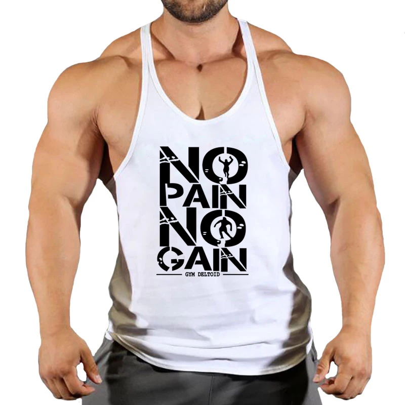 No Pain No Gain Gym Tank Top Men Fitness Clothing Man Bodybuilding Tank Tops Summer Gym Clothing for Male Sleeveless Vest Shirt