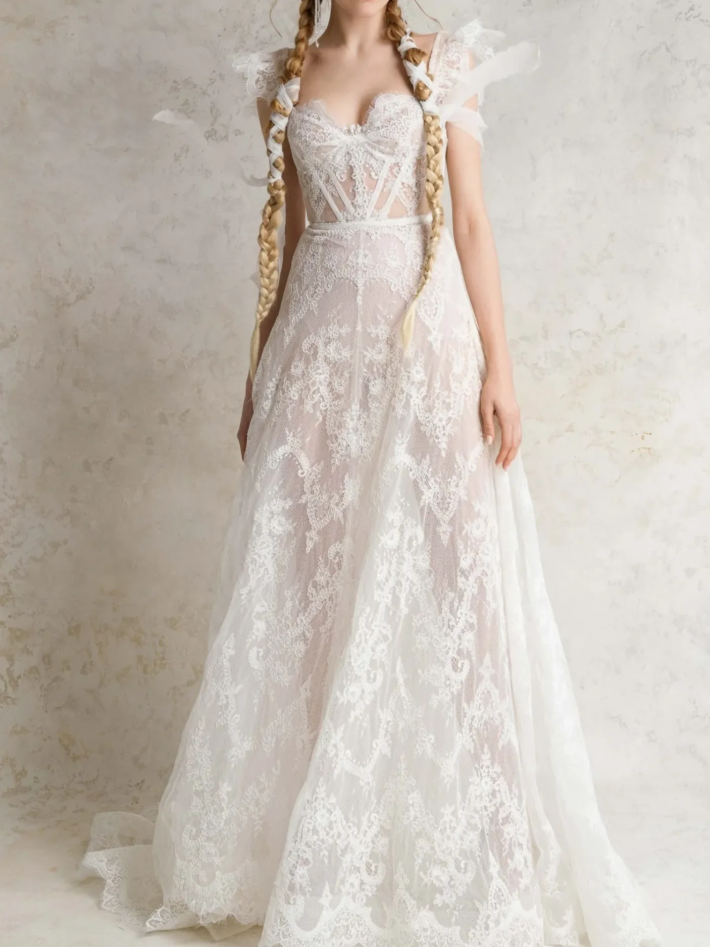 Elegsnt Sweetheart encaje sin mangas plisado A-Line novia vestidos de novia vestidos de novia personalizados